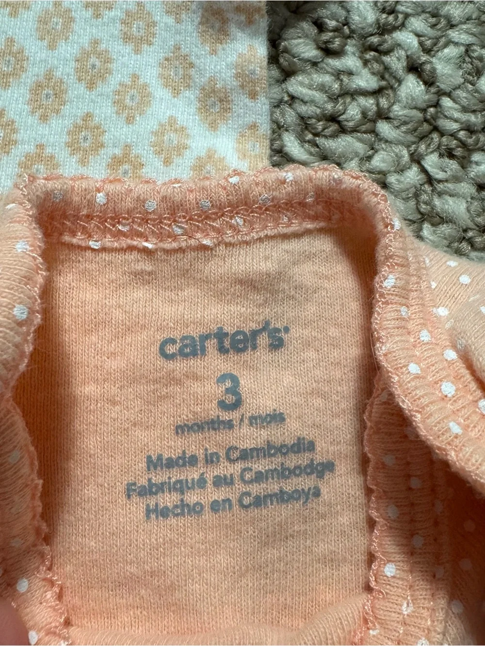 Lot of 4 Baby Girl Carter's Short Sleeve Bodysuits Leopard Floral Peach 3 Months